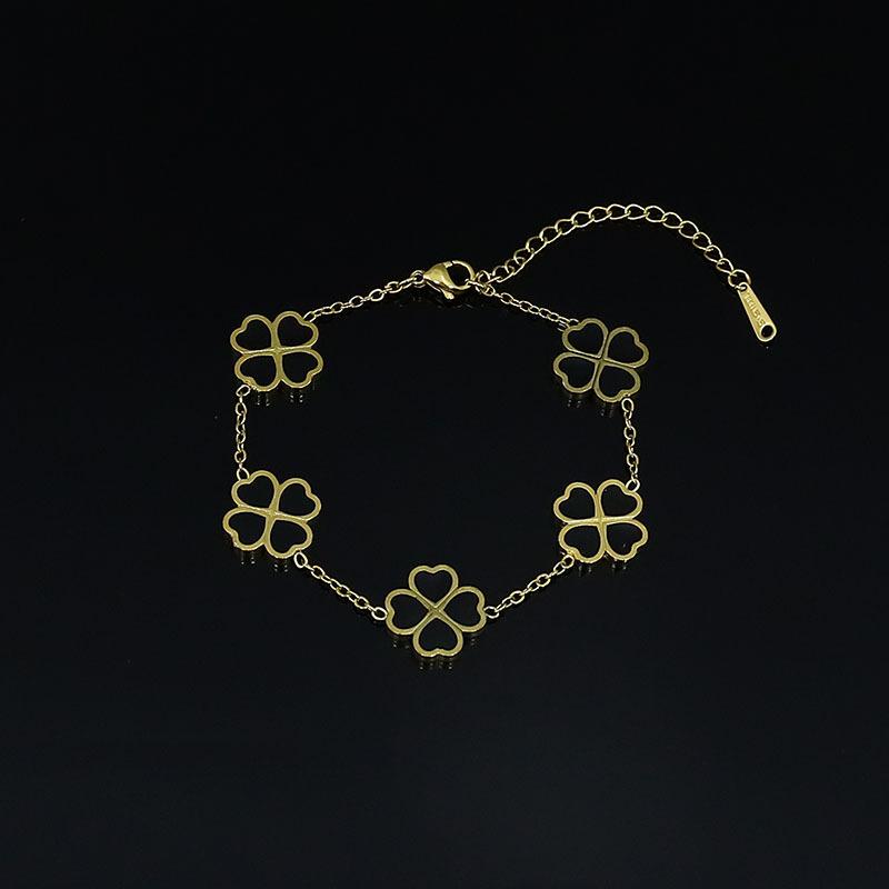 Titanstahl-Armband mit vierblättrigem Kleeblatt und fünf Blumen, einfaches Edelstahl-Epoxidarmband für Damen, einlagiger Handschmuck für die Freundin