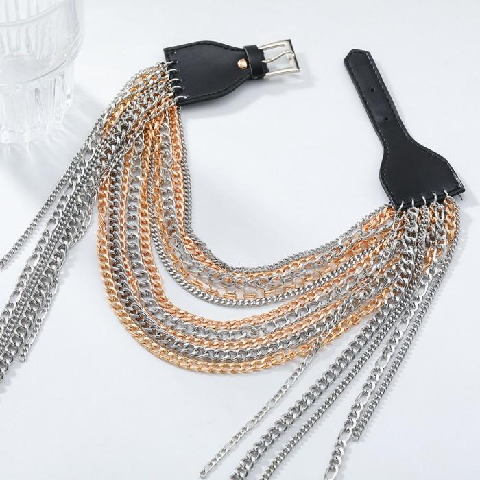 ZAA Neue mehrschichtige Metallkette Quaste Wasserfall Choker Halskette für Damen Trendiger Punk Kragen Übertriebener Schmuck Zubehör