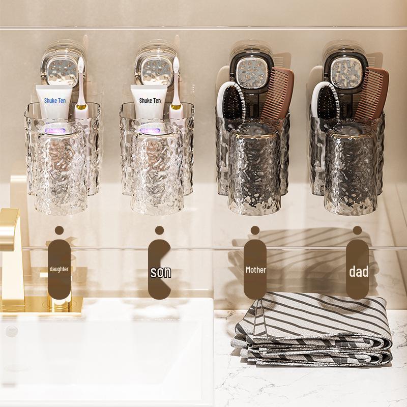 No-Drill Wall-Mounted Suction Cup Toothbrush & Rinsing Cup Holder