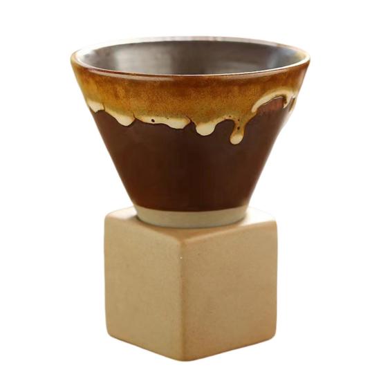 Conical Coffee Cup Japanese Style Retro Ceramic Coffee Cup Rough Pottery Tea Cup Latte Cup for Home Office