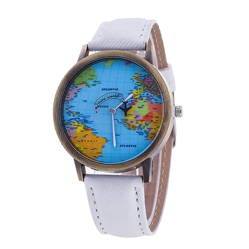 Fashion Retro Belt Quartz Watch Airplane Second Hand Map Watch Unisex