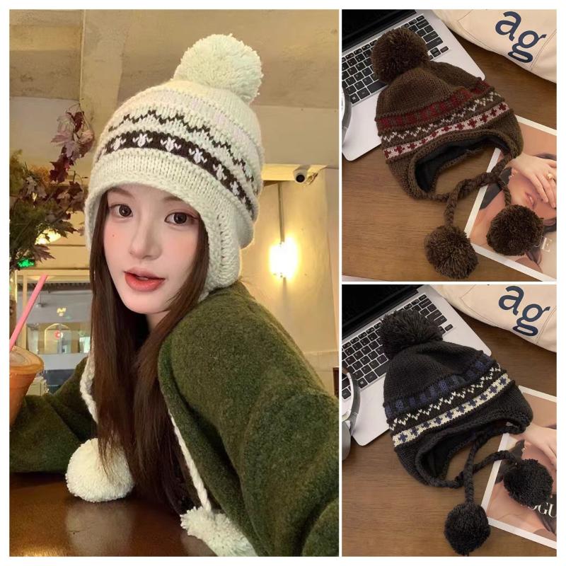 Winter Warm Hat  For Women Cap Outdoor Fair Isle Thickened Cap Protect Ears Warm Wool Couple Cap Cold Hat