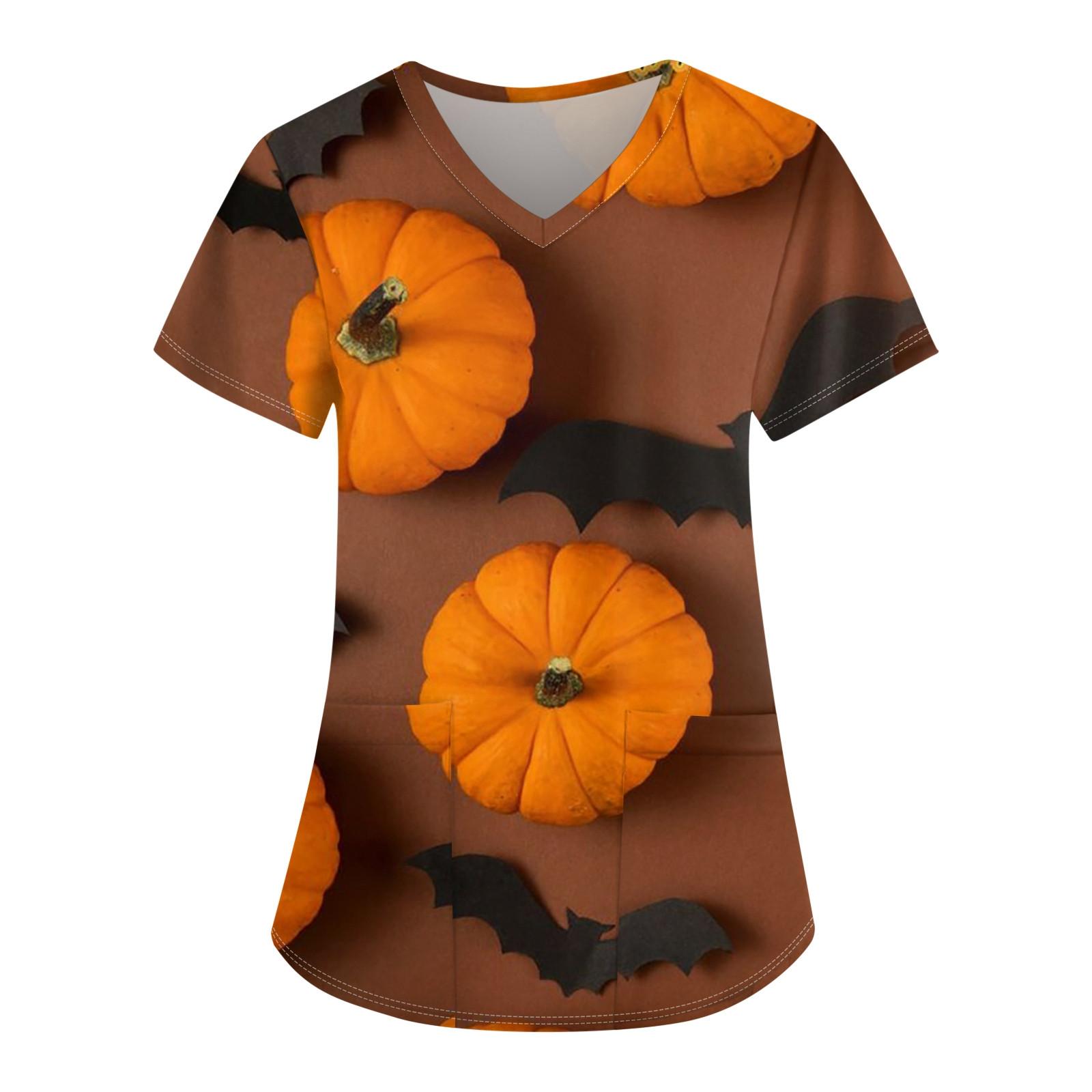 Женская униформа для кормящих мам с v-образным вырезом и принтом на Хэллоуин M белый — фото 6