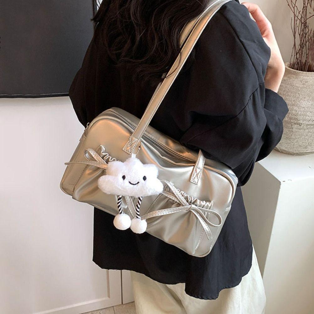 

Сумка-мешок из искусственной кожи с бантом, однотонная кожаная сумка через плечо, повседневная сумка-мешок с бантом через подмышку для девочек