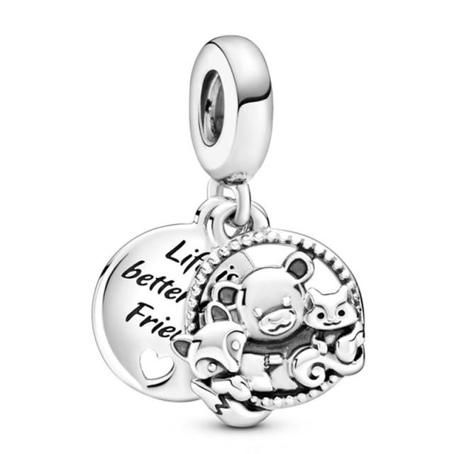 1Pcs New Cute Silver Star Cat Elephant Mushroom Bear Pendant Fit Original Charm Bracelet Women Jewelry Gifts