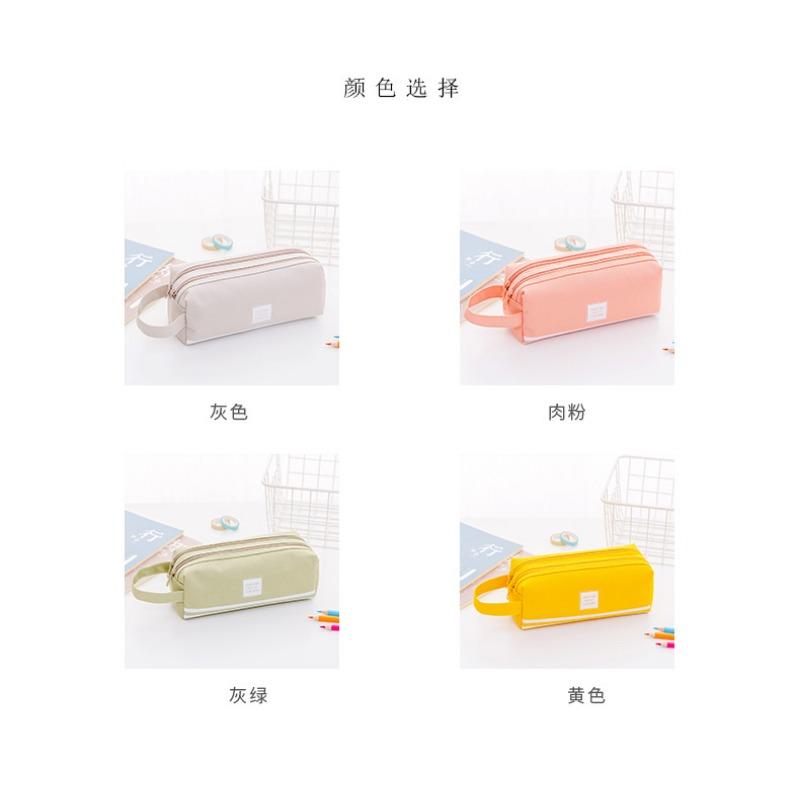 Large Capacity Double Layer Double Zipper Simple Korean Style Oxford Cloth Portable Pencil Case Stationery Bag