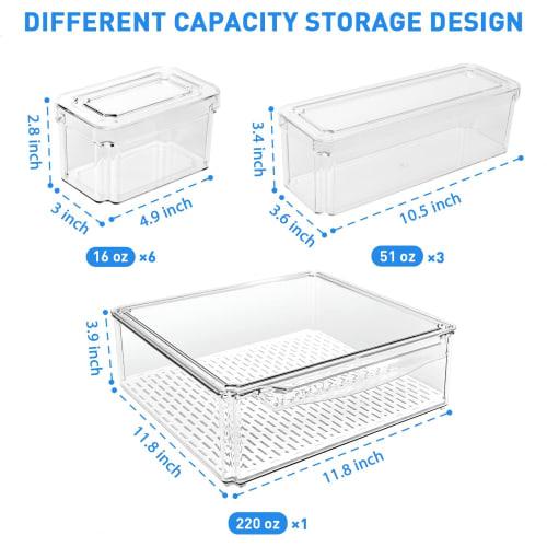 Pomeat Refrigerator Organizer, Stackable Refrigerator Bins with Lids, BPA-Free Fruit Storage Containers for Food, Beverages, and Vegetables, Clear
