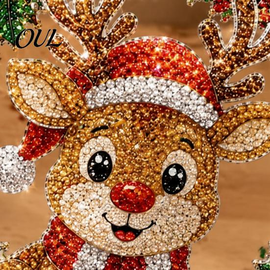 Handmade Christmas Home Decor Faux Diamond Art Ornament, DIY Santa Claus Sun Catcher Kit, Rhinestone Parent Child Interactive Crafts Xmas Wreath