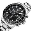 OLEVS Men's Quartz Watch Multi-Function Stainless Steel Waterproof Analog Watch Luminous Hands Date Display Black Fashionable
