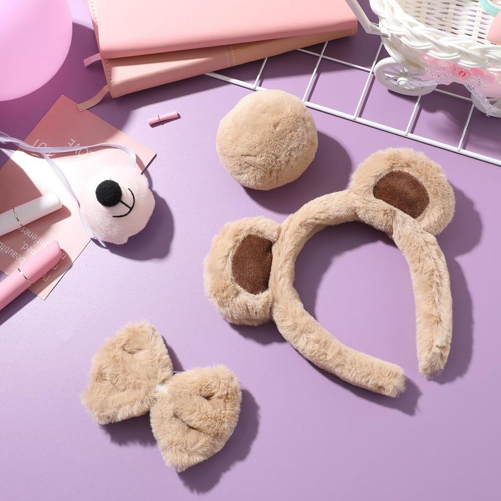 Alipis Bear Costume Set for Kids, Includes Plush Headband, Ears, Nose, Tail, and Bow Tie, Perfect for Halloween and Parties