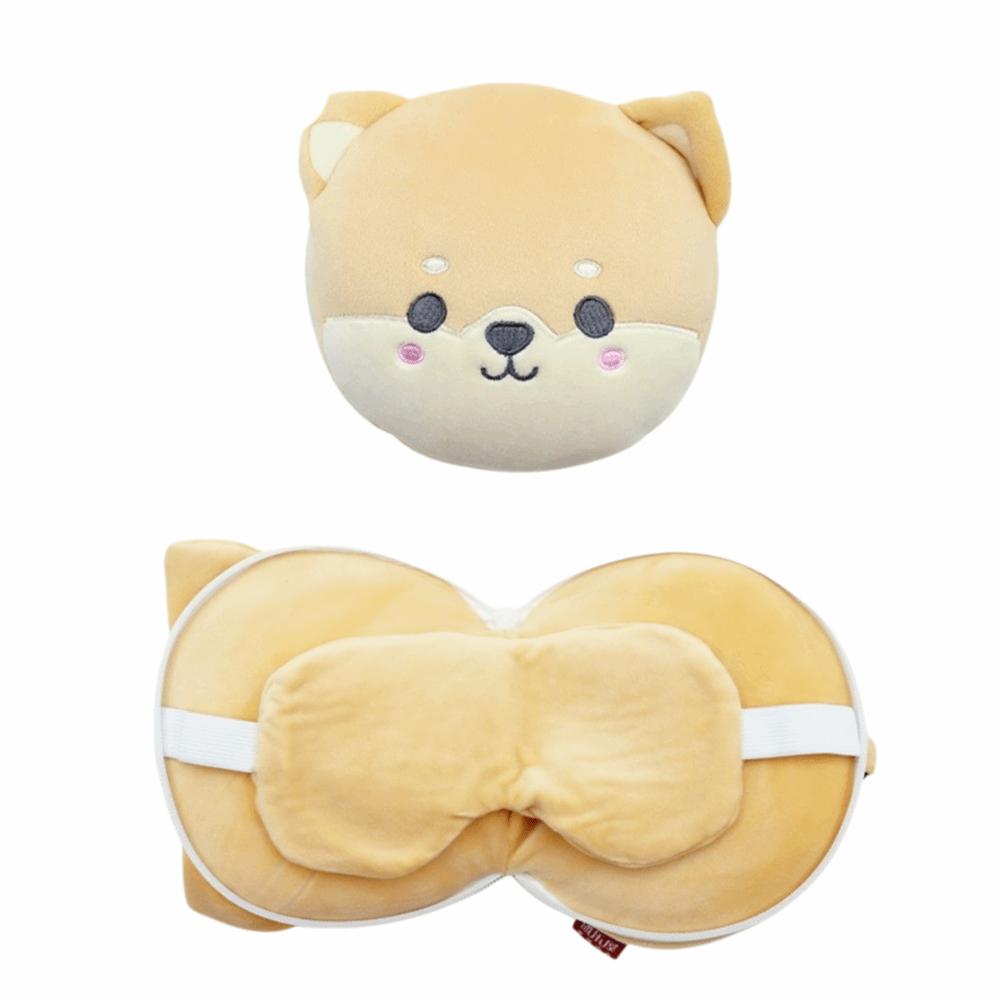 Cuscino da Collo Creativo 2 in 1 Portatile Cartone Animato Copriocchi da Viaggio Maschera da Sonno Multifunzionale in Velluto Ufficio