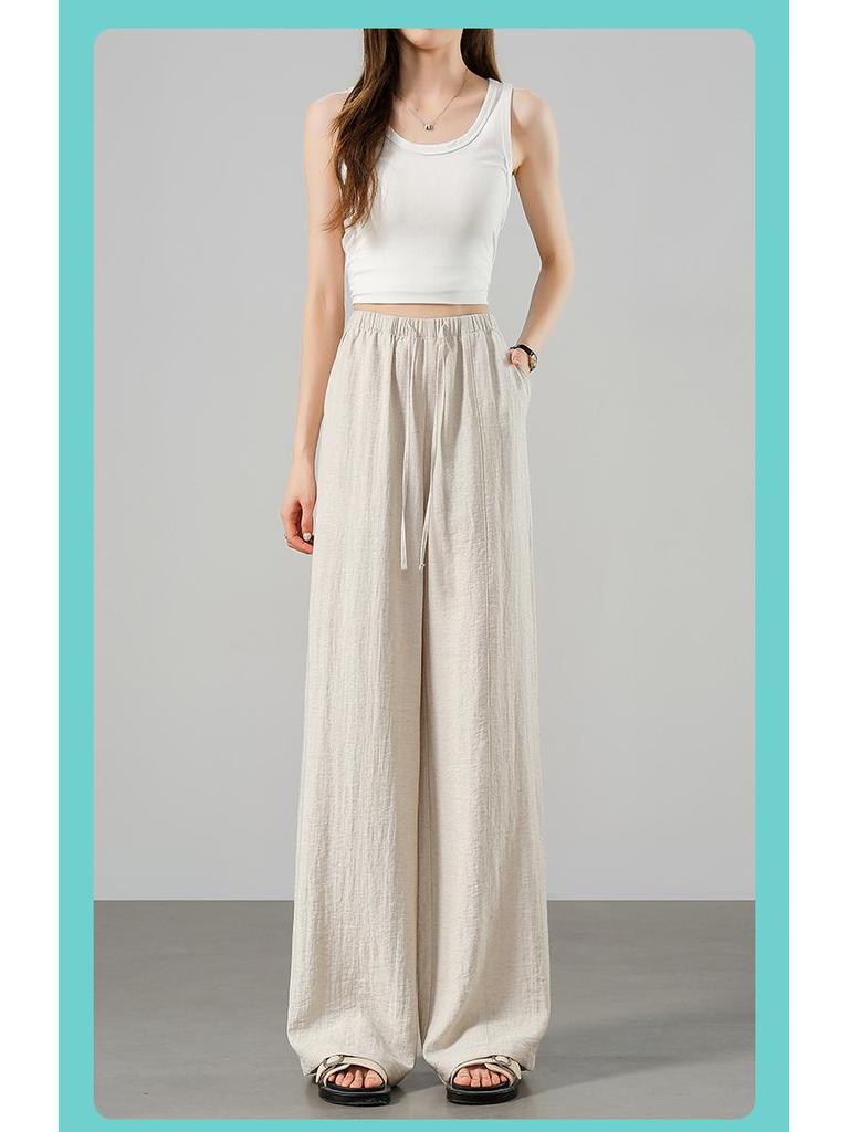 YAMAMOTO Women's Linen Pants - Summer 2026 High Waist, Drapey, Casual, Narrow Straight, Wide-Leg Style.