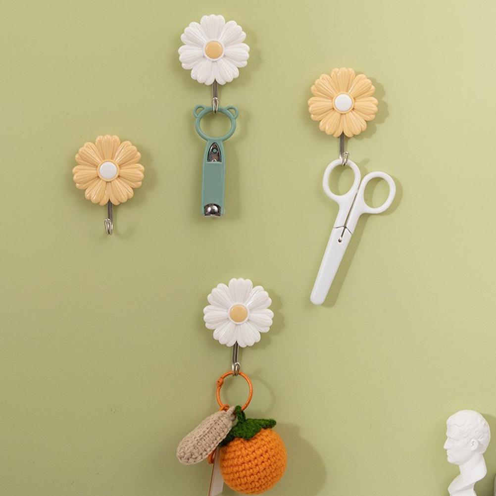 4 Pcs Daisy Sticky Hook Bathroom Hanger Kids Coat Hooks Wall Hangers Storage Decorative Picture Small Child Clothes Rack