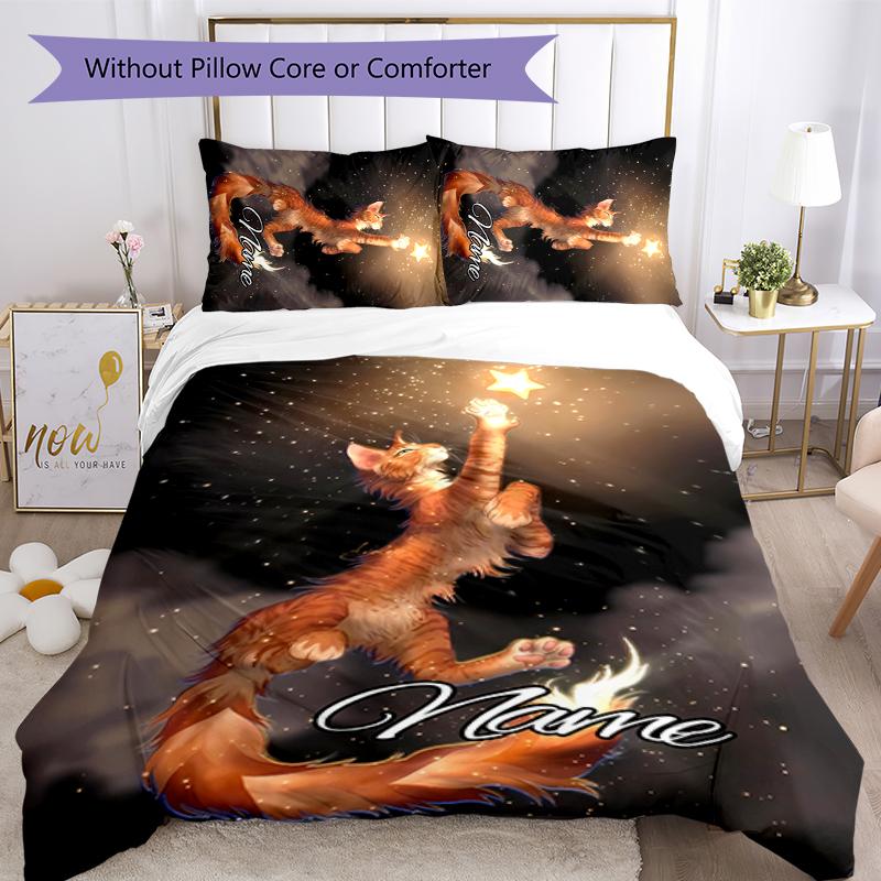 3pcs Custom Name Warriors Cats Bedding Set Duvet Cover Closure Includes 1 Duvet Cover & 2 Pillowcases for All Seasons Bedroom Decor