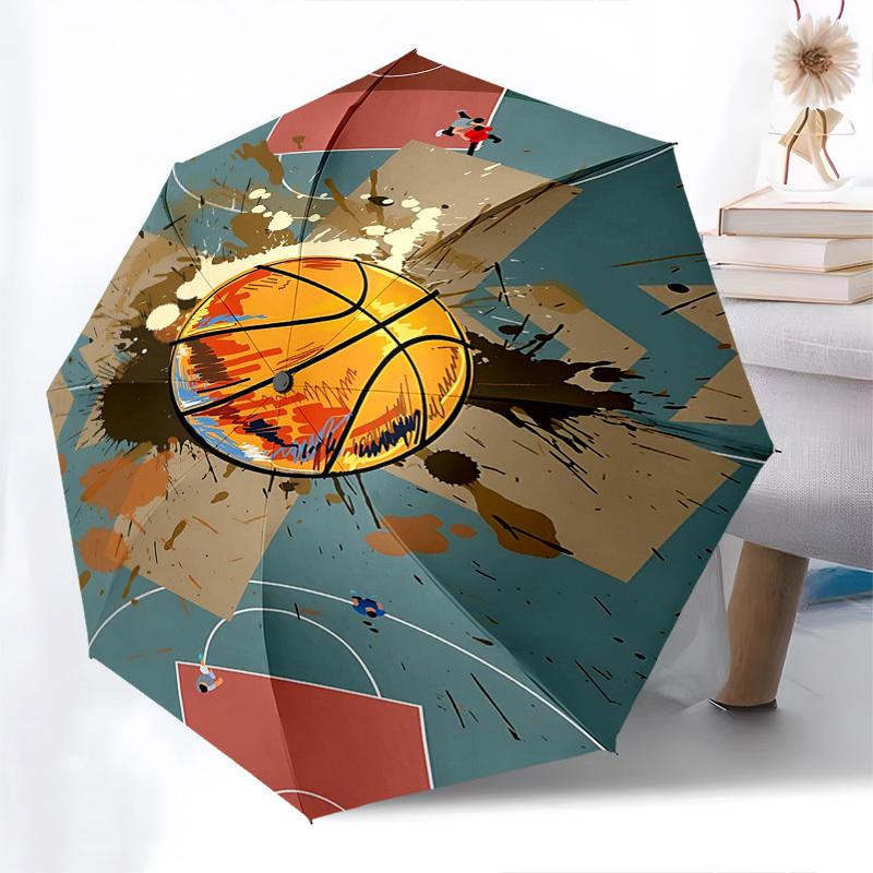 

1pc Automatic Folding Umbrella with Basketball Print, Portable 3-Fold Design, 8-Bone Iron Frame, Outdoor, Ideal Gift for Fans, Travelers, Daily Use, F