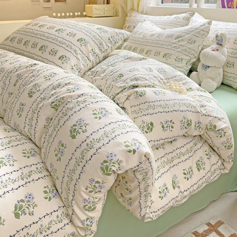 

Постельное белье Ins Освежающий Новый Синий Ветер Колокольчик Четырехкомпонентный Комплект На Кровать Стирка Хлопок Простыня Постельное Белье Общежитие 3 шт 150x200 3pcs