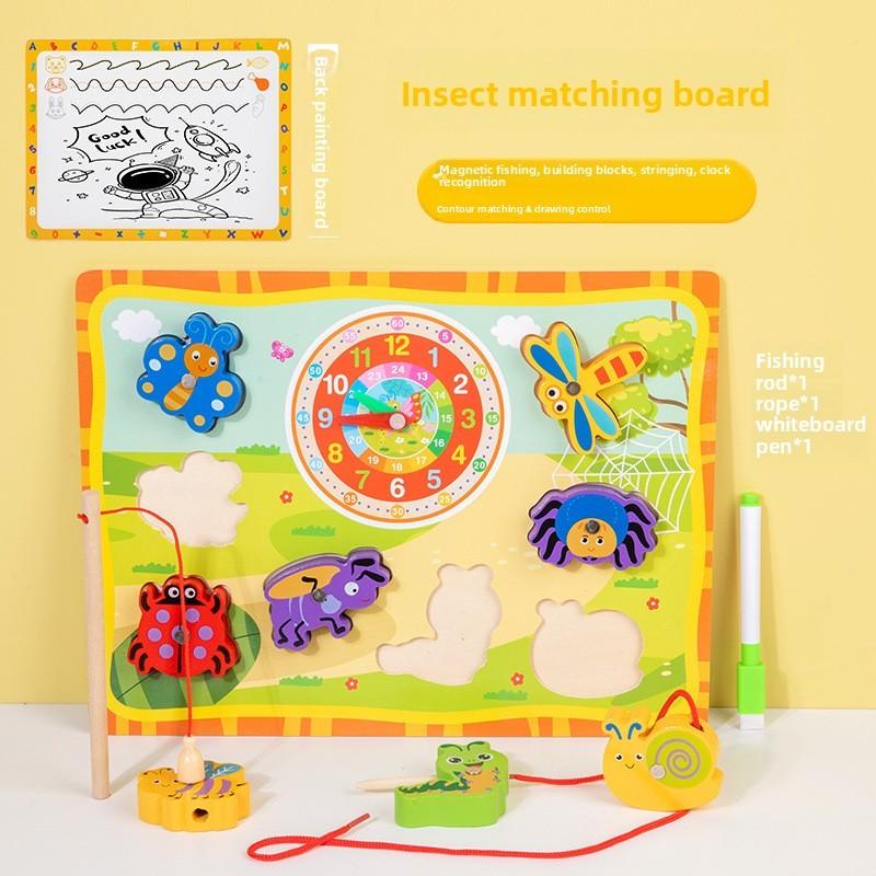 Wooden Fishing Bead Clock Puzzle Board For Toddler Early Education And Brain Development