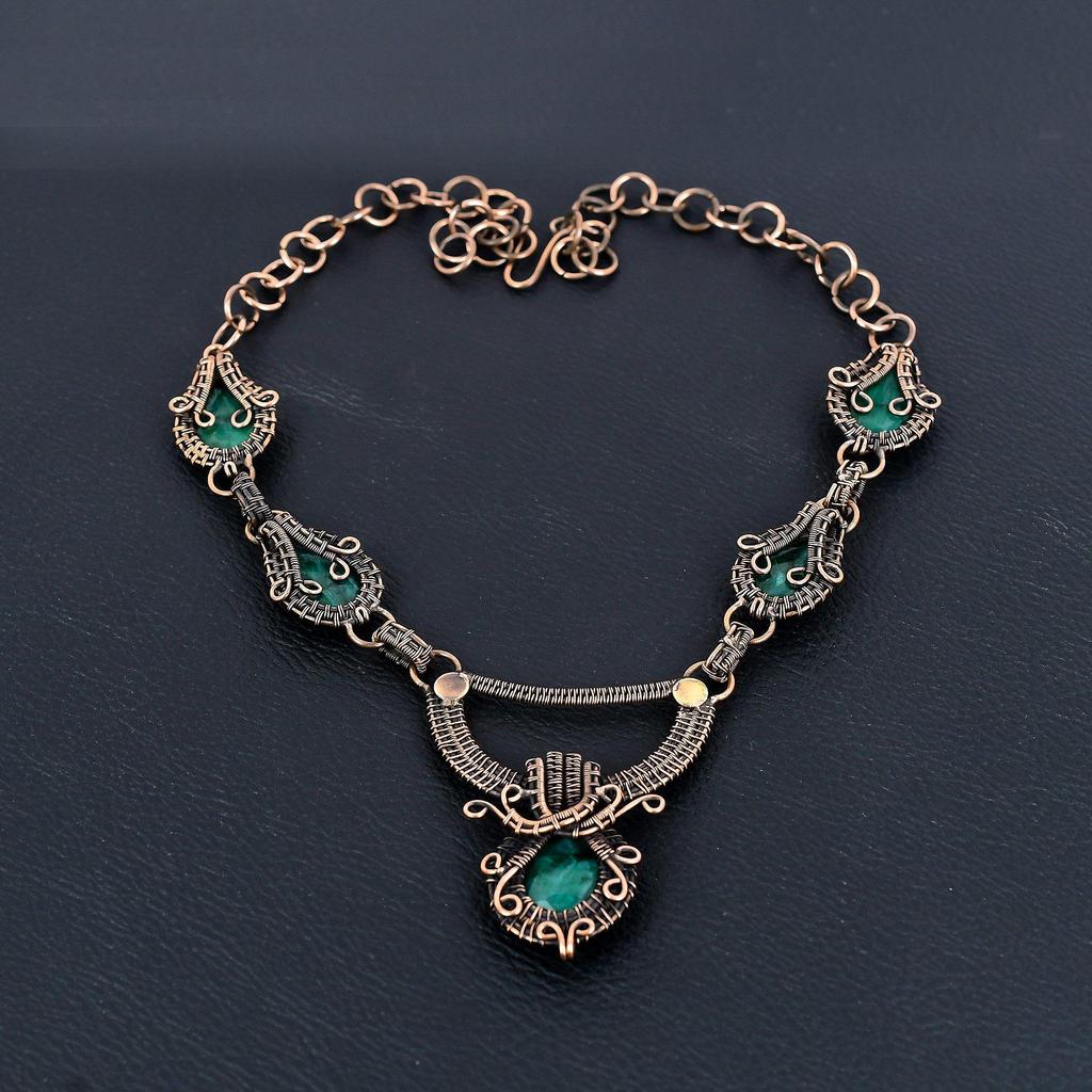 Emerald Necklace, 999 Copper Wire Wrapped Necklace Gemstone Jewelry, Handmade Necklace Amazing Jewelry, Gift For Her
