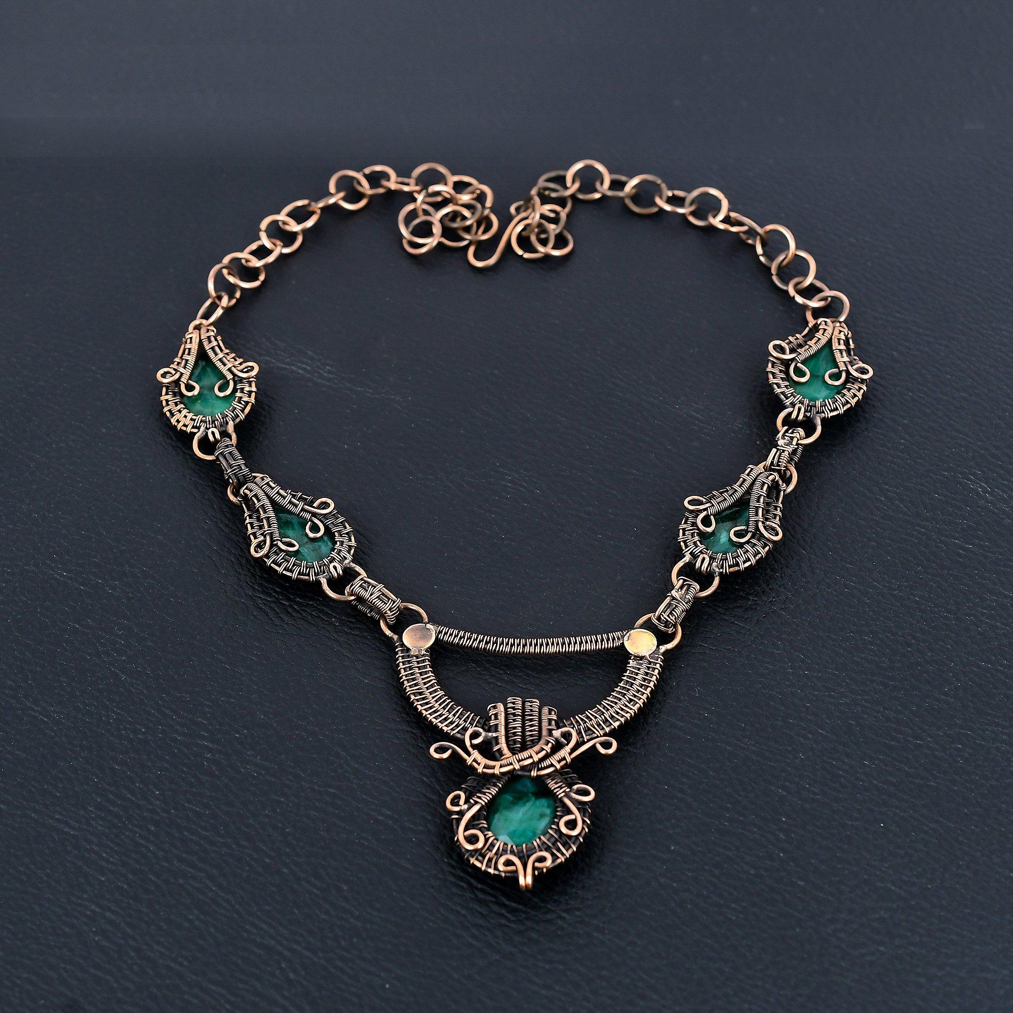 

Изумрудное ожерелье, ожерелье, обмотанное медной проволокой 999 пробы, ювелирные изделия из драгоценных камней, ожерелье ручной работы, изумительные украшения, подарок для нее