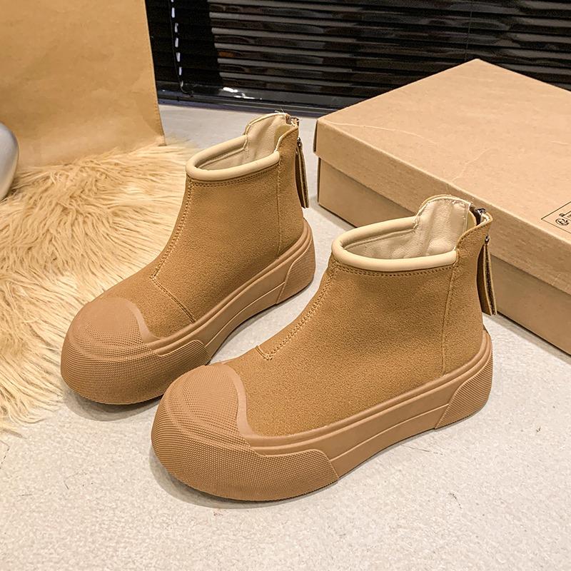 Platform Suede Flats Ankle Snow Boots Women Warm Plush Cotton Mid Heels Shoes Brand Winter Fad Trend Cozy Chelsea Botas Mujer