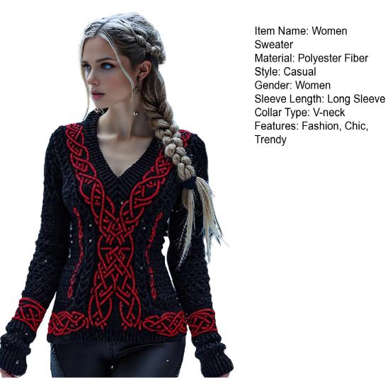 Dámský pulovr s grafickým potiskem s výstřihem do V, ležérní pletená mikina s dlouhým rukávem, nadměrná, s trhlinami, vintage, podzimní topy