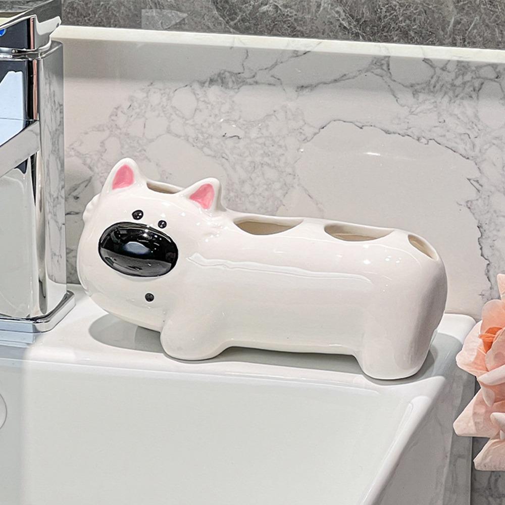 Ceramic Dog Shaped Toothbrush Holder 4 Slots Electric Toothbrush Holder Bathroom Shelf