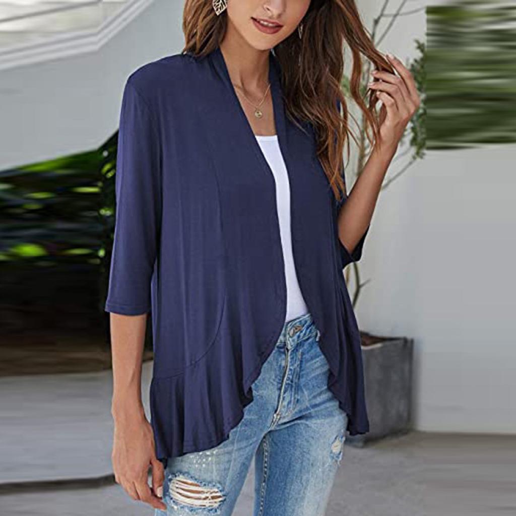 Damski jednolity, przezroczysty, luźny kardigan kimono na co dzień z rękawem 3/4 topy peleryny