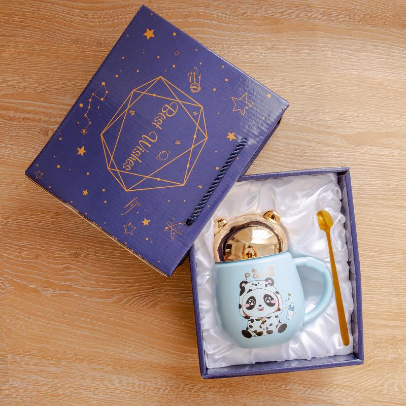 Heart-shaped Wings Butterfly Lid Gift Cup Cute Cartoon Ceramic Mug Water Cup with Lid