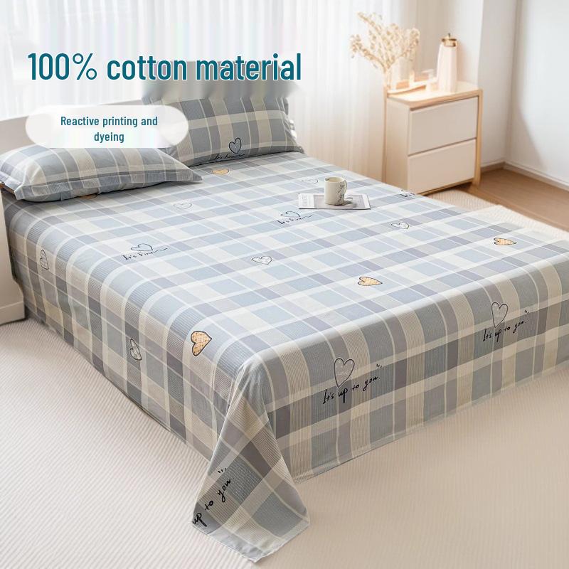 Active Print Pure Cotton Bed Sheets - Simple Style for Dormitory, Home, Single & Double Beds