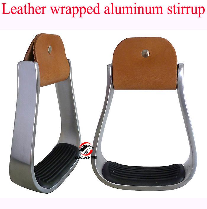 Western Aluminum Stirrup, 120mm Inner Width, Genuine Cowhide Cover, Color Box Packing