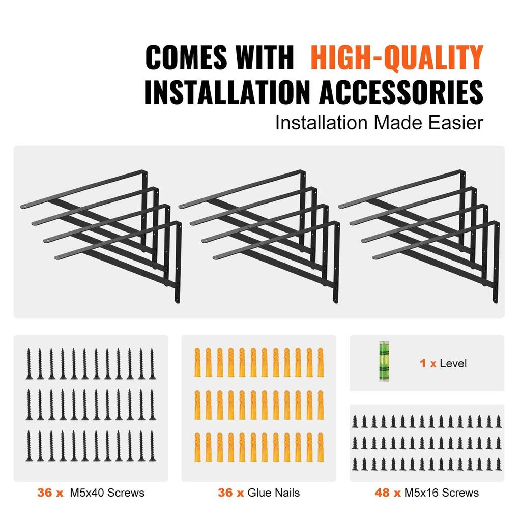Shelf Bracket, 18 x 12 in 12 Pcs, Heavy Duty Floating Shelf Brackets, Brackets for Shelves, 3mm Thick Matte Black Triangle Shelf Bracket,Steel