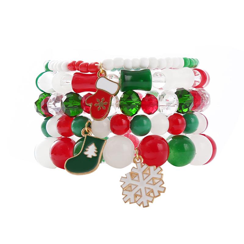 European & American Christmas Bracelet Set with Santa, Bell, & Snowflake Charms for Women