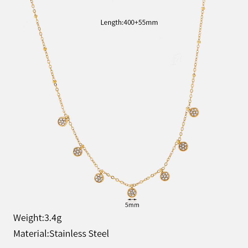 European and American retro inlaid water diamond round necklace stainless steel dopamine collarbone chain niche versatile item jewelry women