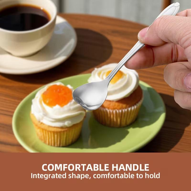 10-Piece Polished Stainless Steel Heart-Shaped Coffee Spoon Set - Durable Stirring Utensils For Home, Kitchen, And Dining Room