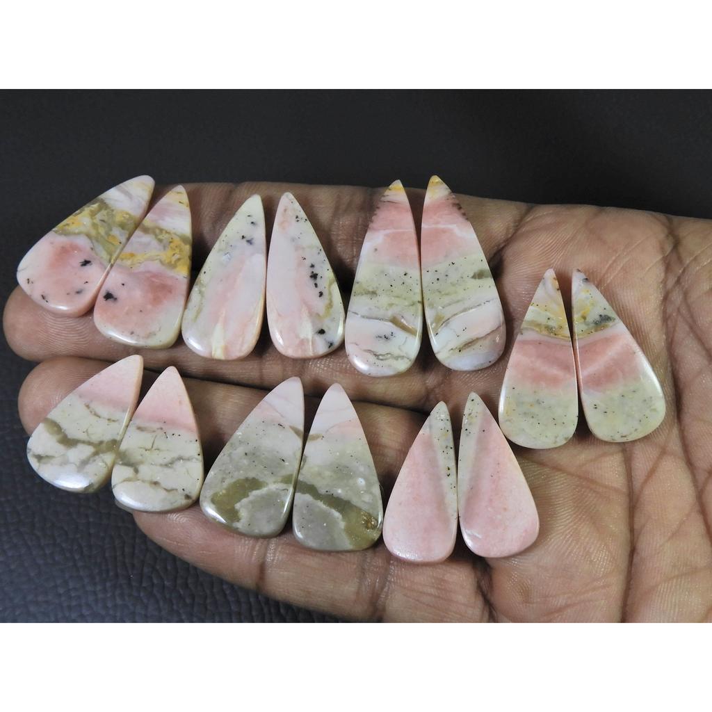 159Cts. Natural Pink Opal Matched Pair Pear Cabochon Gemstone 7Pair Lot C-1391