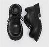 Round Toe Derby Men's women Thick Bottom Extra Height Black Leather Shoes High-Grade British Ins Big Head Shoes