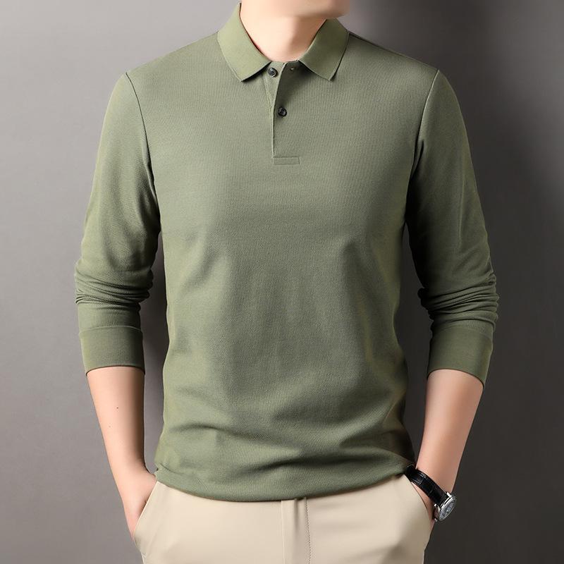 

2025 Men s Pure Cotton Long Sleeve Polo Shirt - Middle-aged, Breathable, Casual T-shirt with Lapel XL армия зеленый