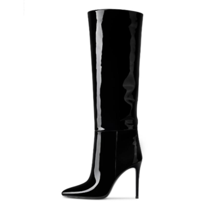 Women's Knee High Boots 2025 New Pointed Toe Thin High Heel Winter Party Shoes Ladies Black Pink Long Boot Footwear Big Size 45