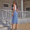 Women's European and American Casual High Waist Irregular Slit Denim Midi Skirt