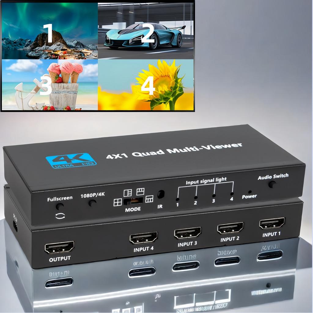 NK-941 4K HDMI 4 Input 1 Output Splitter Seamless Switch Multi-Viewer with Remote Control