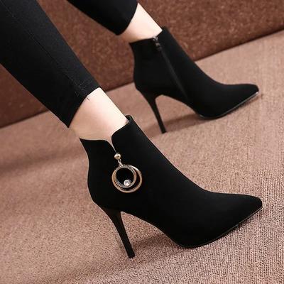 Black Suede Ladies High Heels 2024 New Pointed Toe Women's Boots Sexy Stiletto Fashion Modern Boots Simple Elegant Dress Shoes