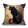 Black White Cat Nouveau Art Floral Background Mucha Style Retro Cotton Linen Sofa Throw Pillow Case Home Decor Cushion Cover