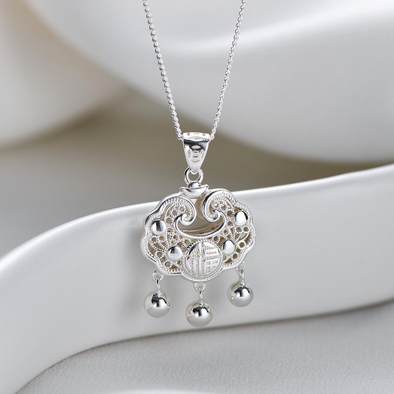 Tichiya Ethnic Style Luxury Woven Clavicle Chain Necklace In S925 Sterling Silver Women's Peace Lock Trendy Design
