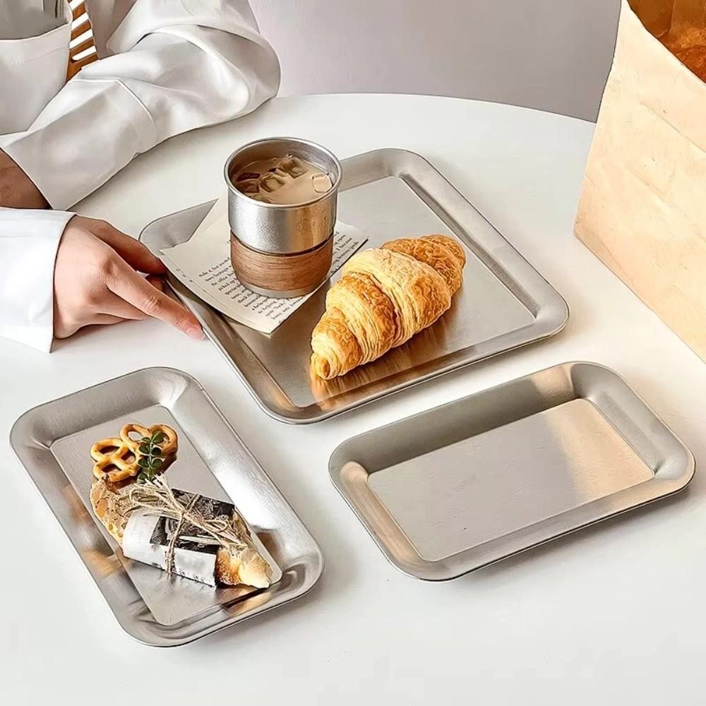2PCS/SET Wear-resistant Stainless Steel Tray Rustproof Seafood Plate Shallow Tray  Restaurant Use
