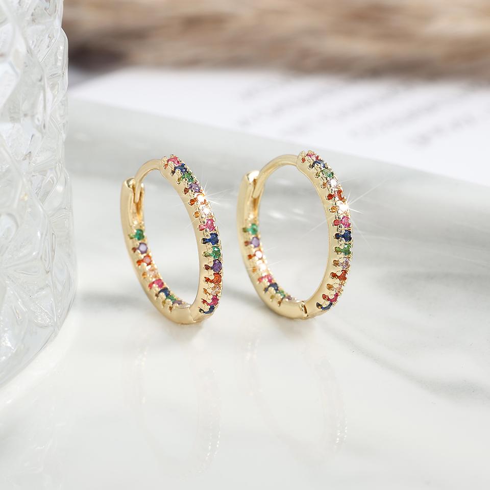 Trendy Gold Color Cubic Zirconia Round Copper Earrings For Women Metal Crystal Earring Party Everyday Zircon