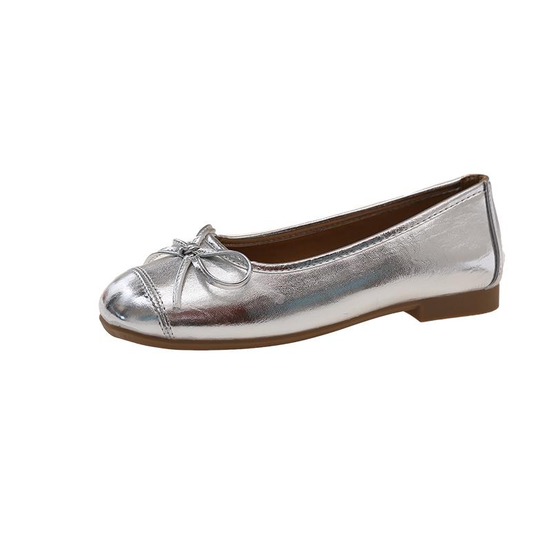 

Модные золотые серебряные модные балетки класса люкс женские балетки с круглым носком и бантом слипоны удобные лоферы женские повседневные мюли обувь 40 серебряный