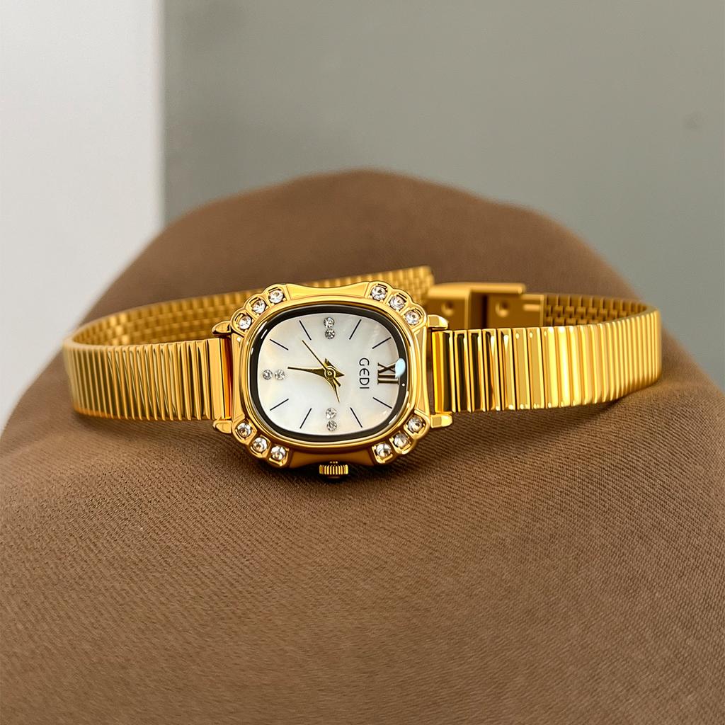 Retro Diamond-Encrusted Small Square Watch Female Style Exquisite Milan Mesh Belt Quartz Watch Leopard Print Watch