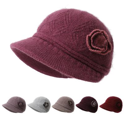 Thickened Rabbit Hair Knit Rabbit Hair Hat for Female Middle Aged and Elderly Grandmother Mothers Versatile and Fashionable Ear Protection Basin Hat