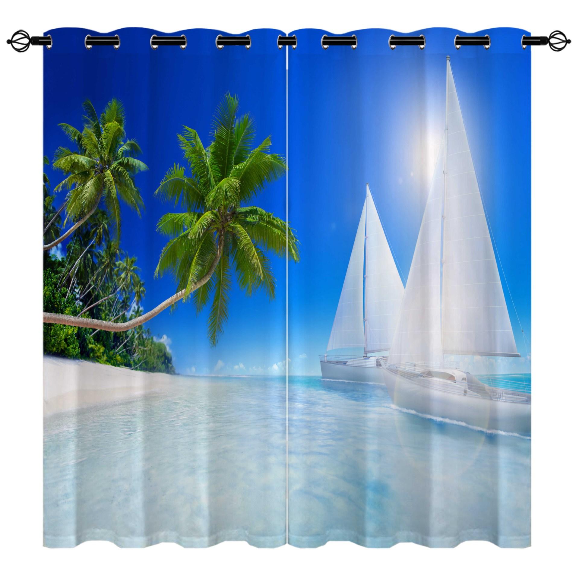 

High-Density Blackout Curtains, Beach Curtains, Coconut Tree Seaside Series 3 Digital Printing Blackout Curtains 140*100