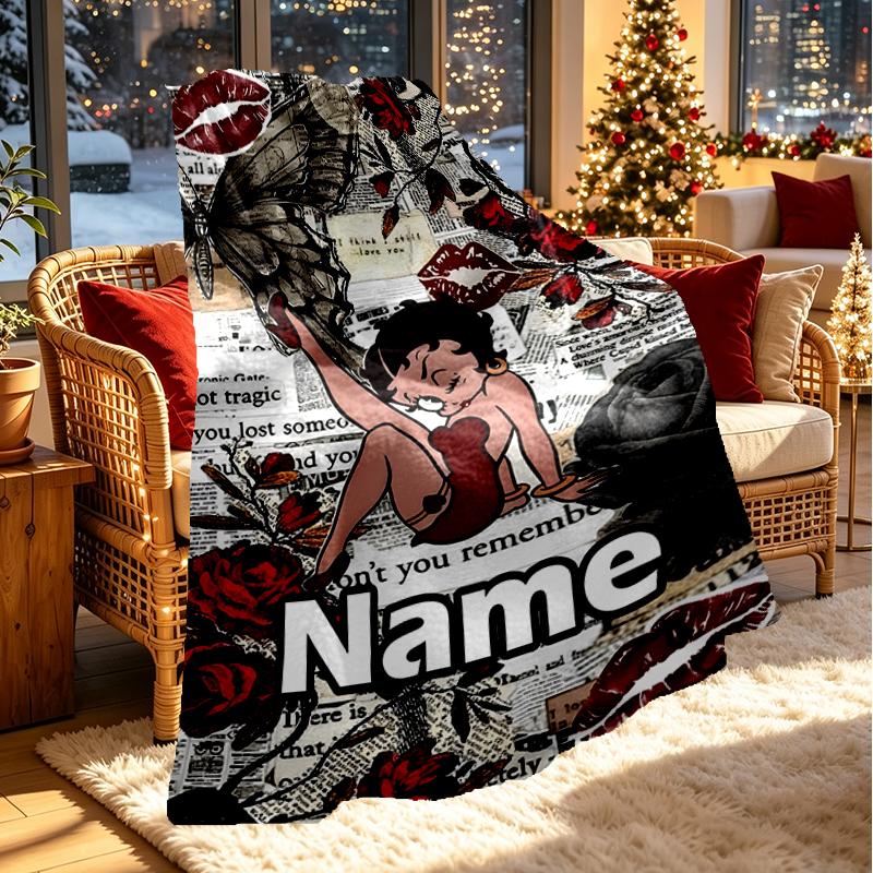 Custom Name Personalized Betty Boop Print Blanket, Home Decor, Bedroom, Sofa, Camping, Couch, Gifts for Birthday Christmas